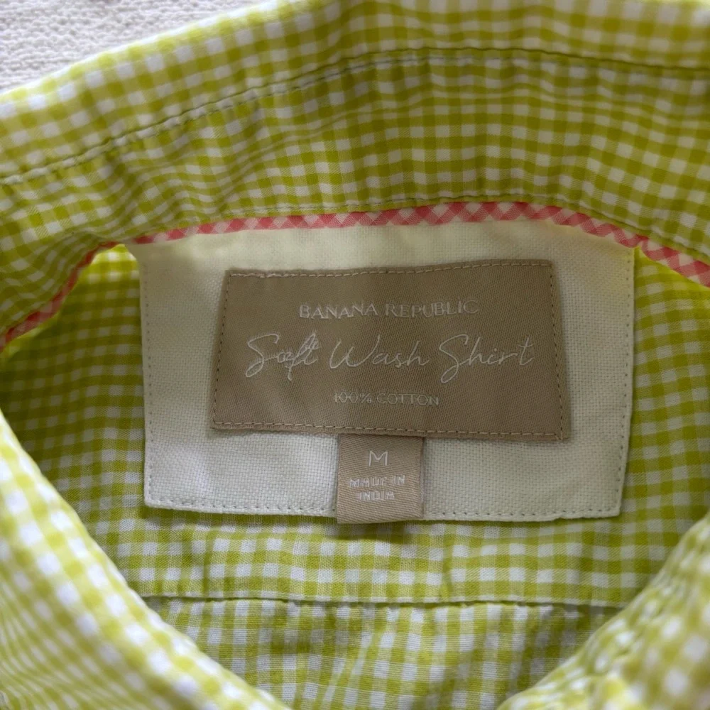Banana Republic Soft Wash Shirt Women's Green White Gingham‎ Plaid Cotton Size M
